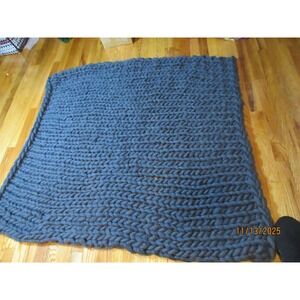 Chunky Knit Blanket Charcoal Gray Cozy Wool Blend Throw Bed Couch